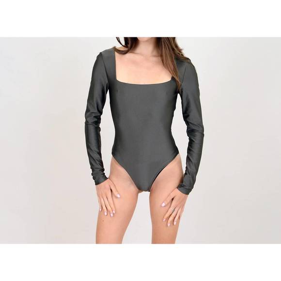 NEW SECOND SKIN BY RD STYLE square neck bodysuit in gunmetal - Picture 4 of 4